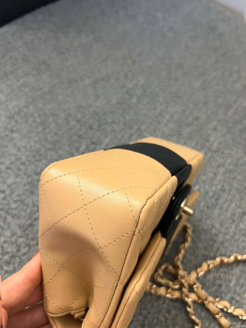 Chanel rare bicolor beige and black quilted leather mini crossbody bag - view 10