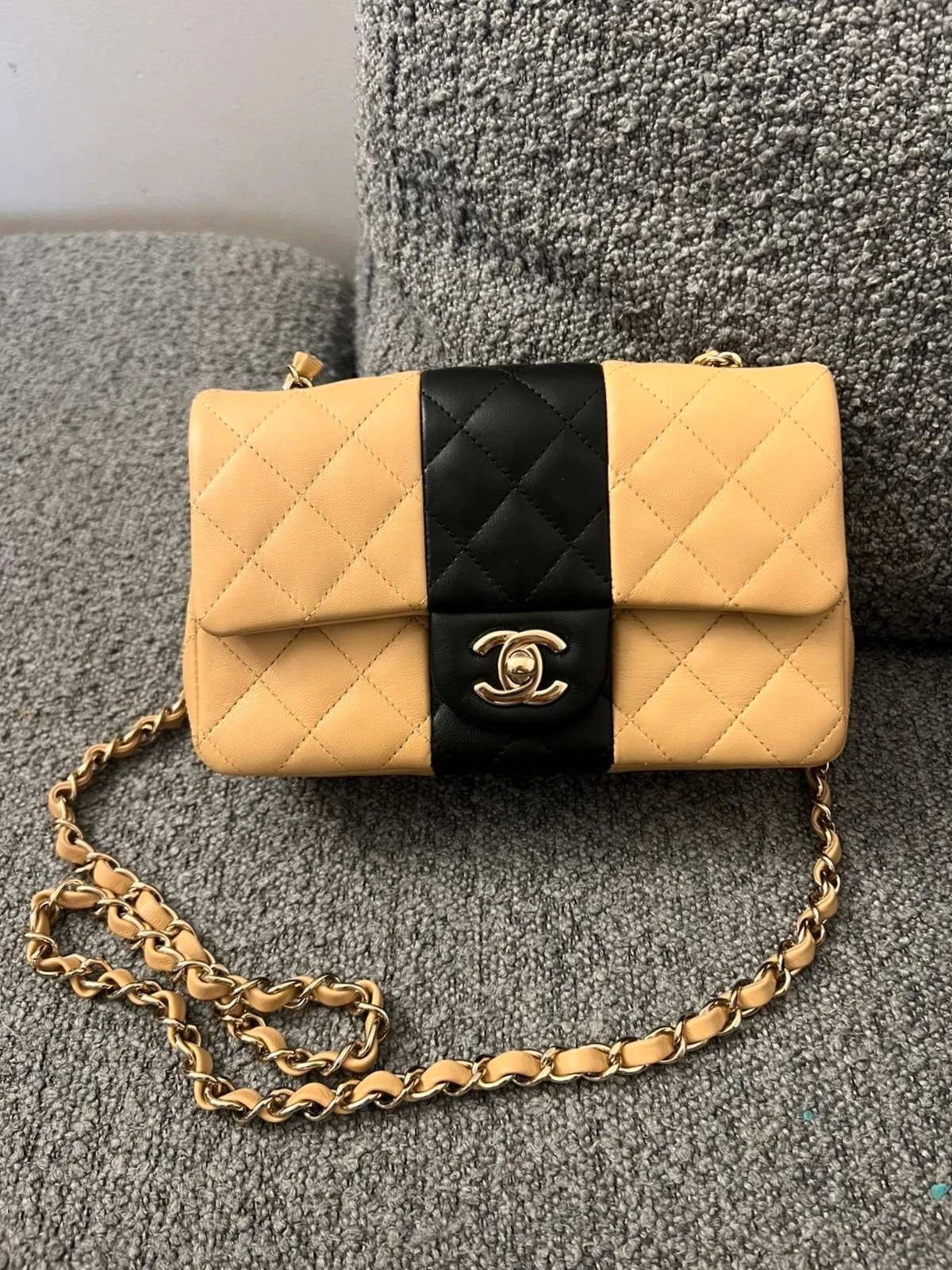 Chanel rare bicolor beige and black quilted leather mini crossbody bag - view 3