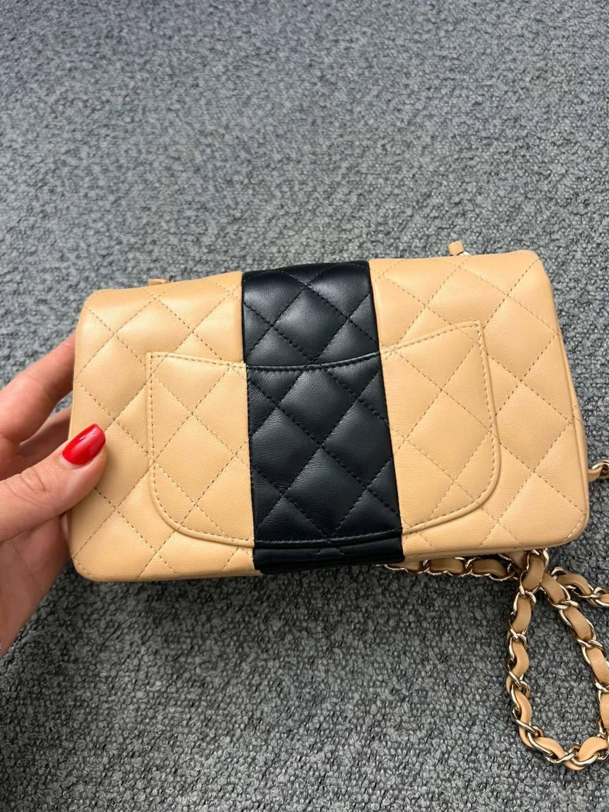 Chanel rare bicolor beige and black quilted leather mini crossbody bag - view 5