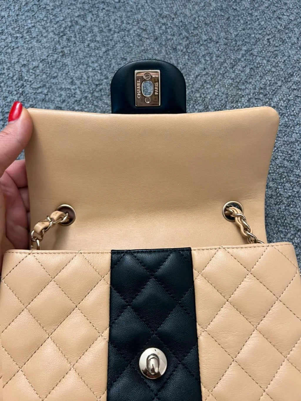 Chanel rare bicolor beige and black quilted leather mini crossbody bag - view 12