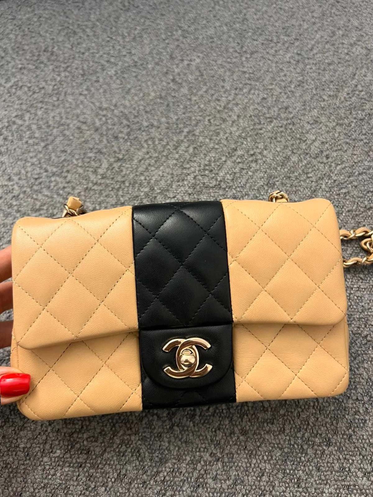 Chanel rare bicolor beige and black quilted leather mini crossbody bag