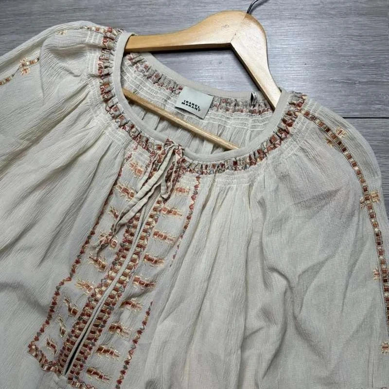 Isabel Marant Clive top cotton silk embroidered blouse - view 2
