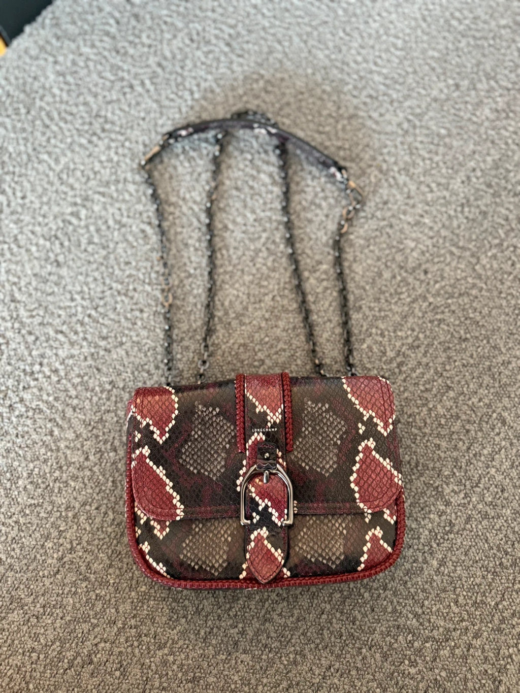 Longchamp burgundy amazone leather snake print crossbody shoulder bag - view 2
