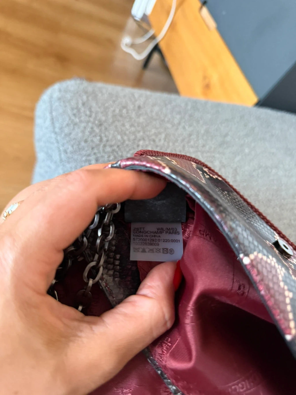 Longchamp burgundy amazone leather snake print crossbody shoulder bag - view 10