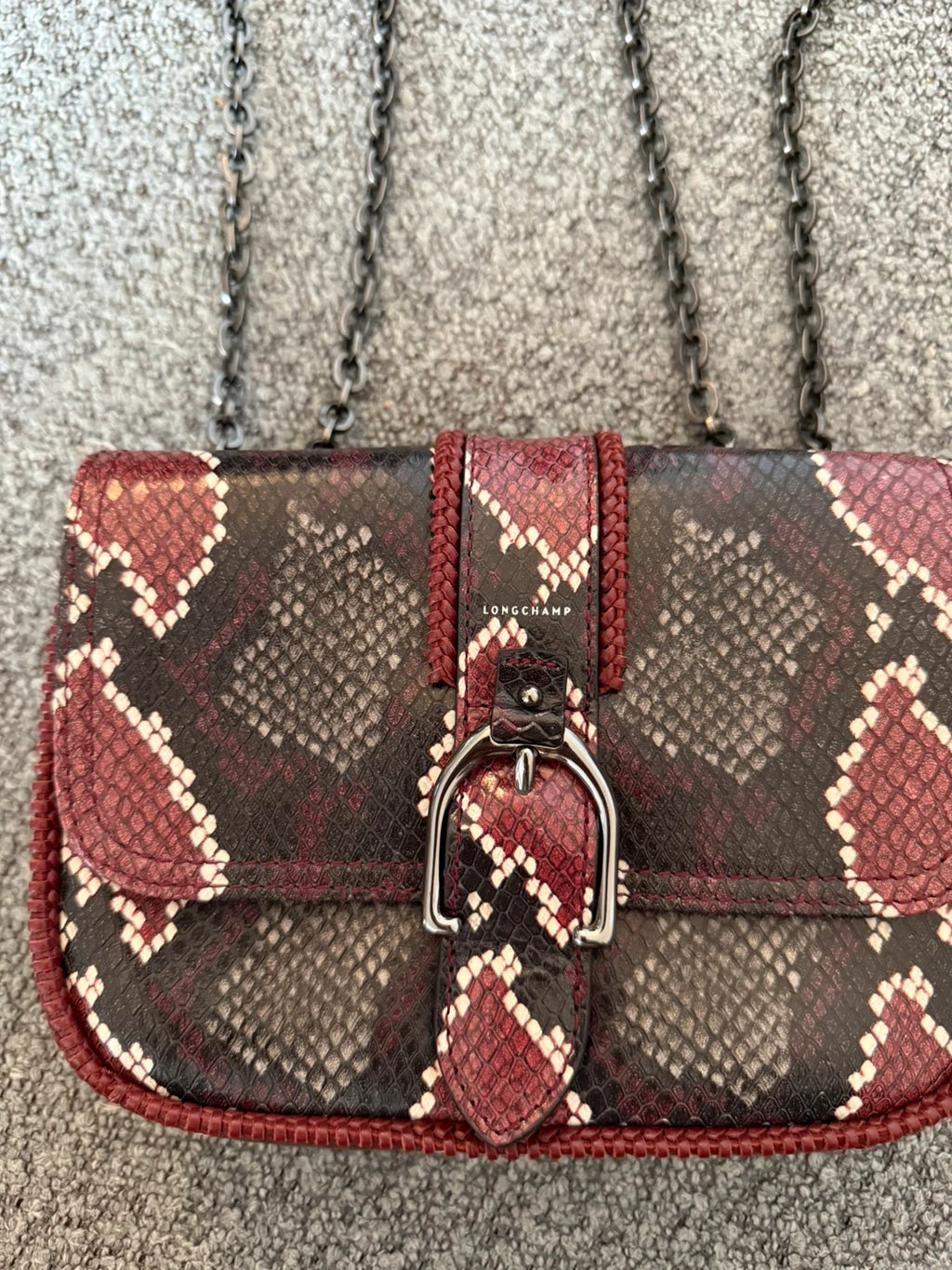 Longchamp burgundy amazone leather snake print crossbody shoulder bag - view 3