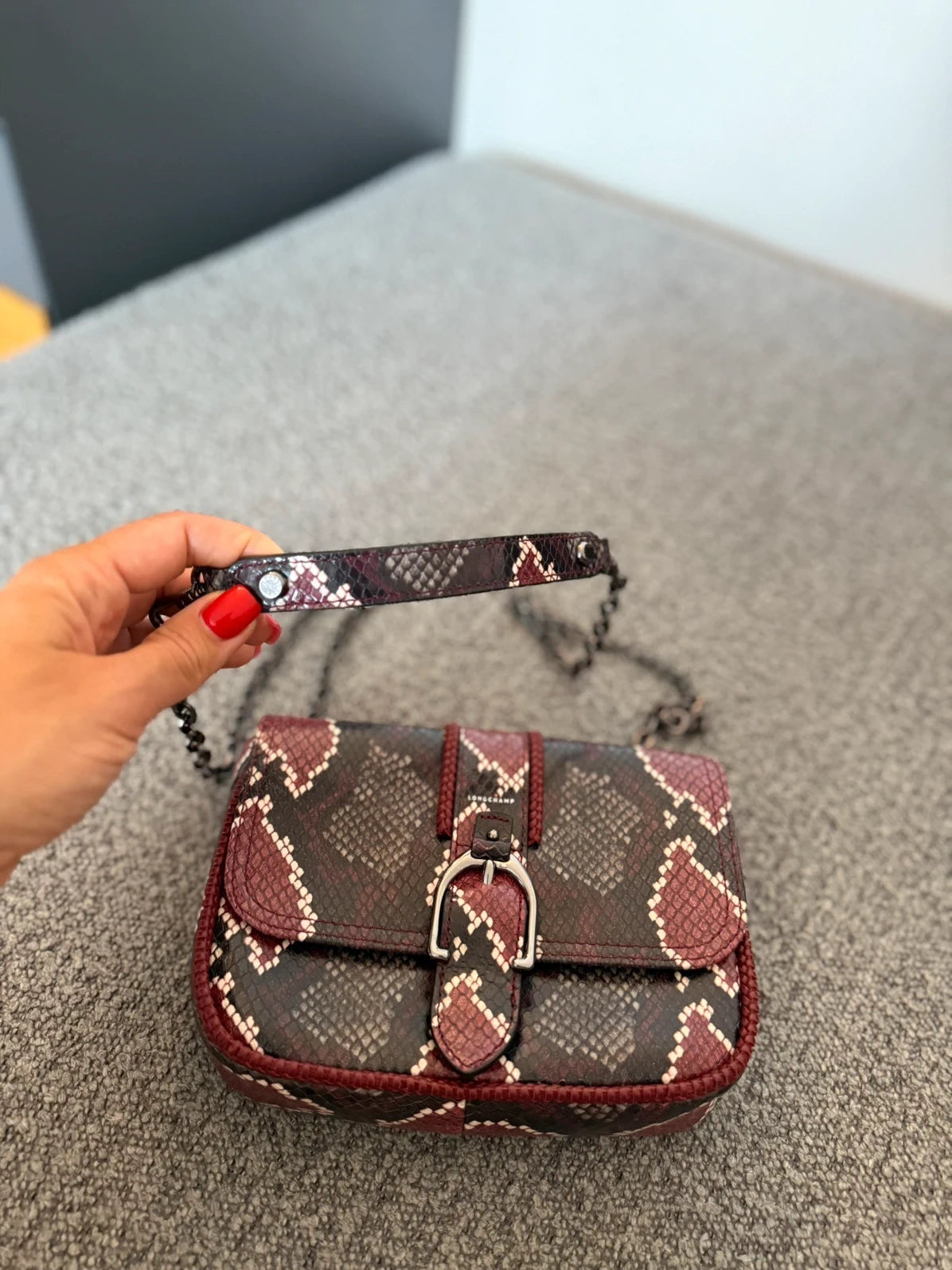 Longchamp burgundy amazone leather snake print crossbody shoulder bag - view 4