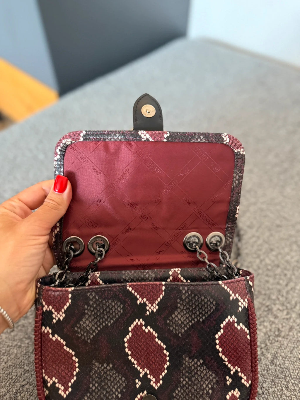 Longchamp burgundy amazone leather snake print crossbody shoulder bag - view 7
