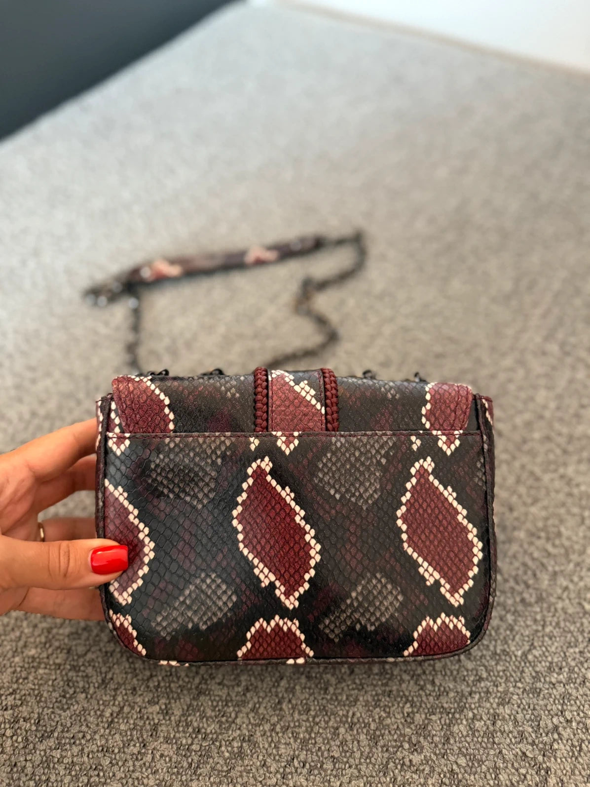 Longchamp burgundy amazone leather snake print crossbody shoulder bag - view 6