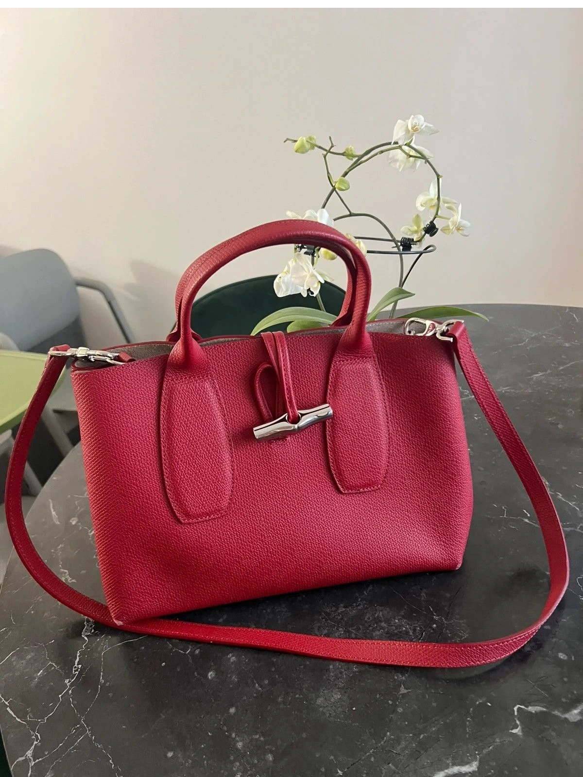 Longchamp roseau burgundy leather bag