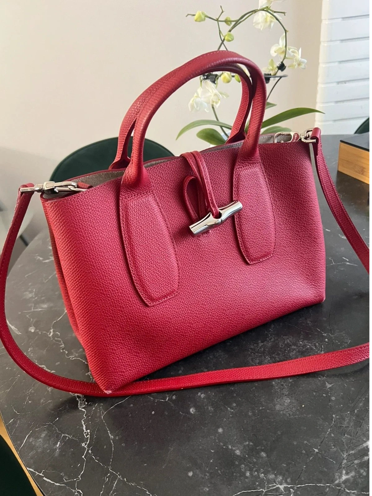 Longchamp roseau burgundy leather bag - view 3