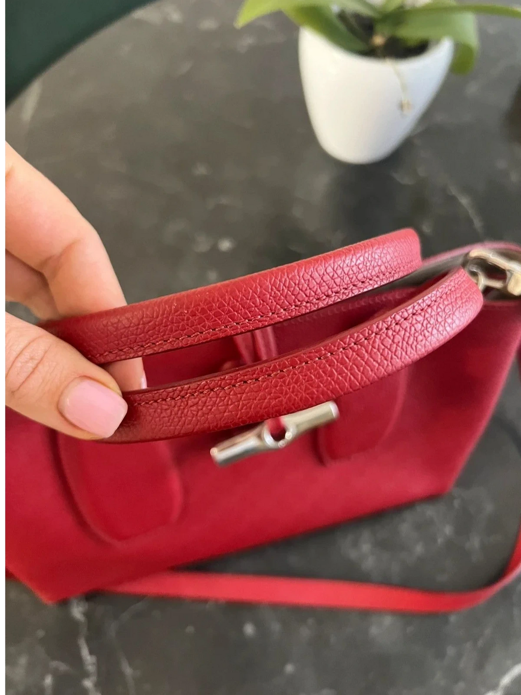 Longchamp roseau burgundy leather bag - view 5