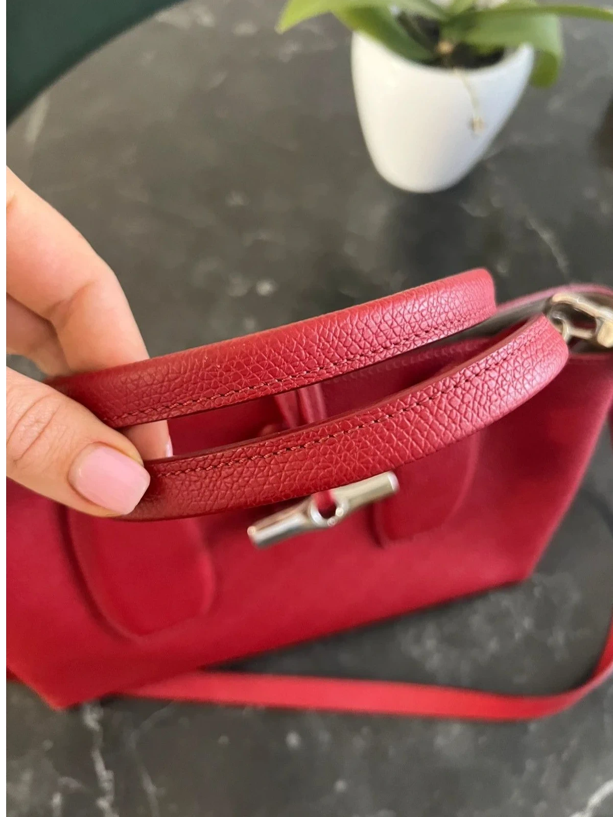 Longchamp roseau burgundy leather bag - view 5