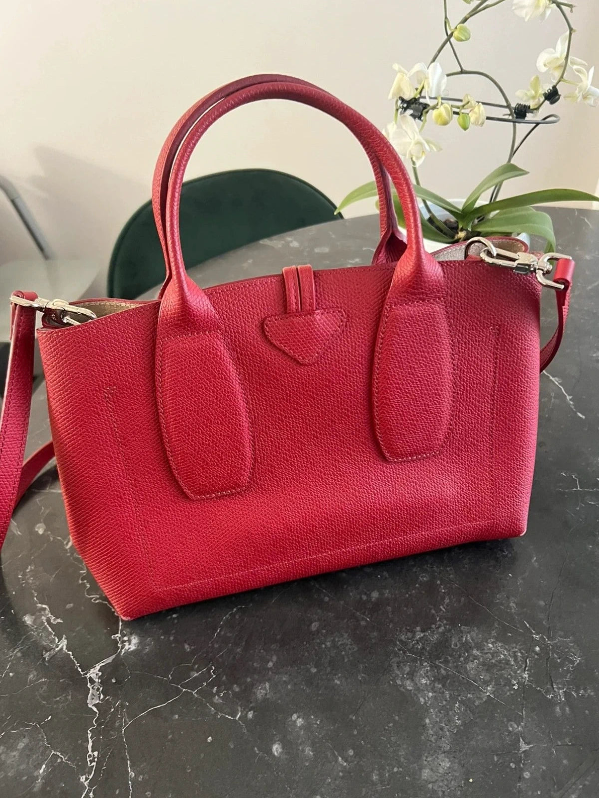 Longchamp roseau burgundy leather bag - view 7