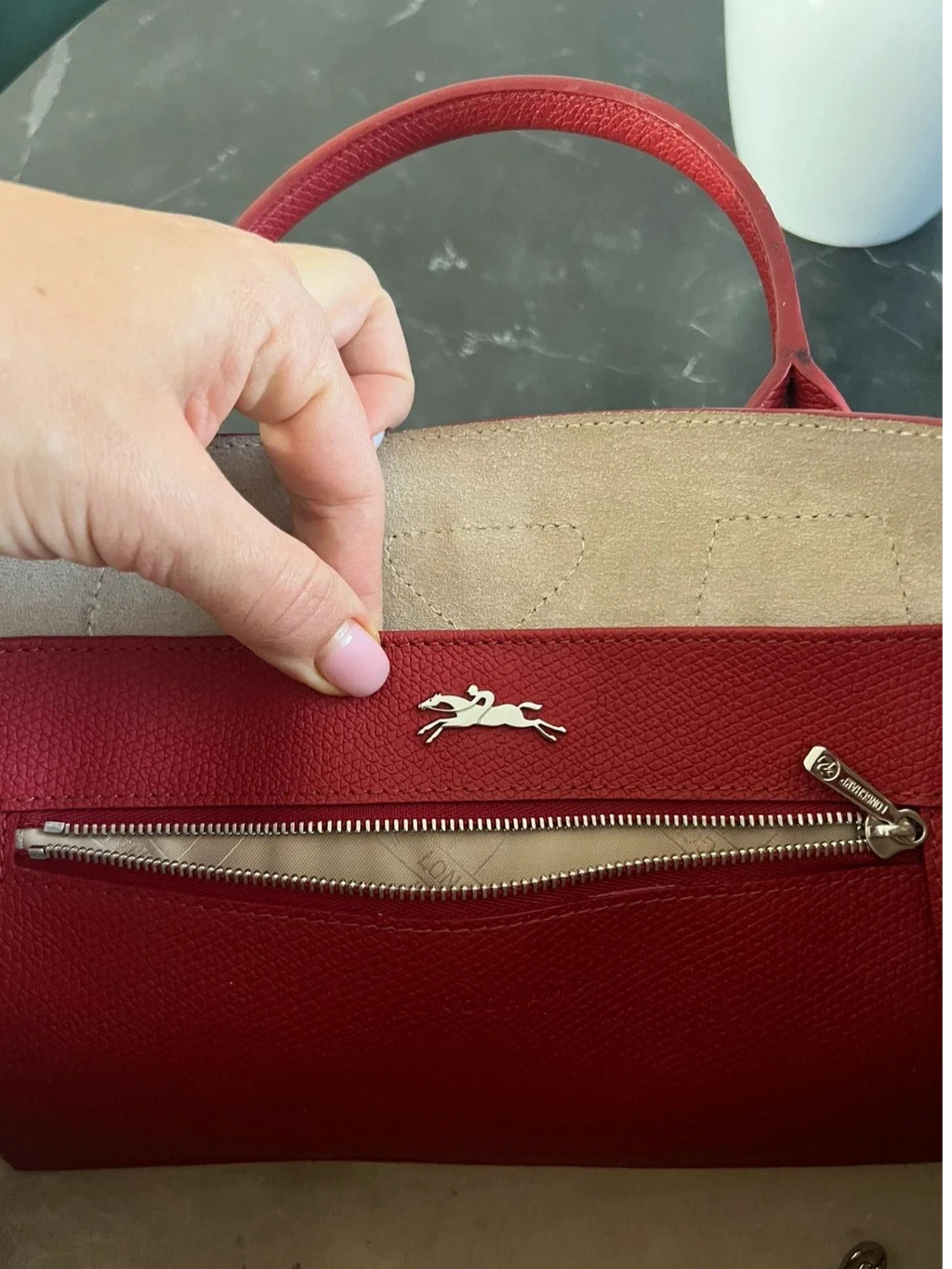 Longchamp roseau burgundy leather bag - view 11