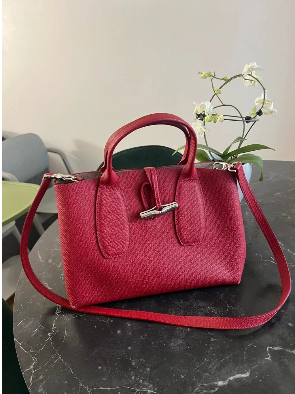 Longchamp roseau burgundy leather bag - view 2
