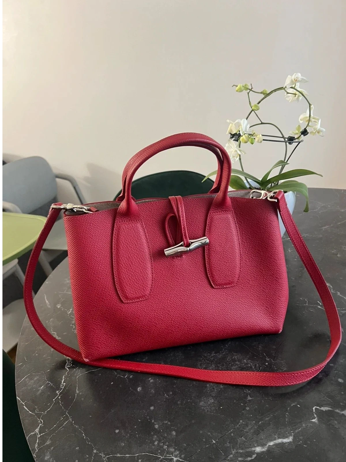 Longchamp roseau burgundy leather bag - view 2