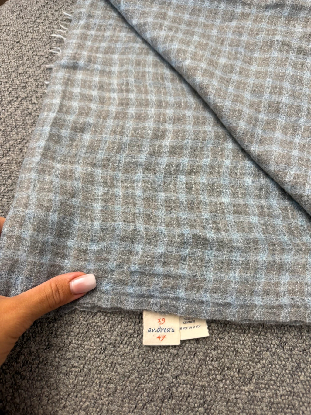 Andrea's grey blue cashmere shawl scarf - view 3