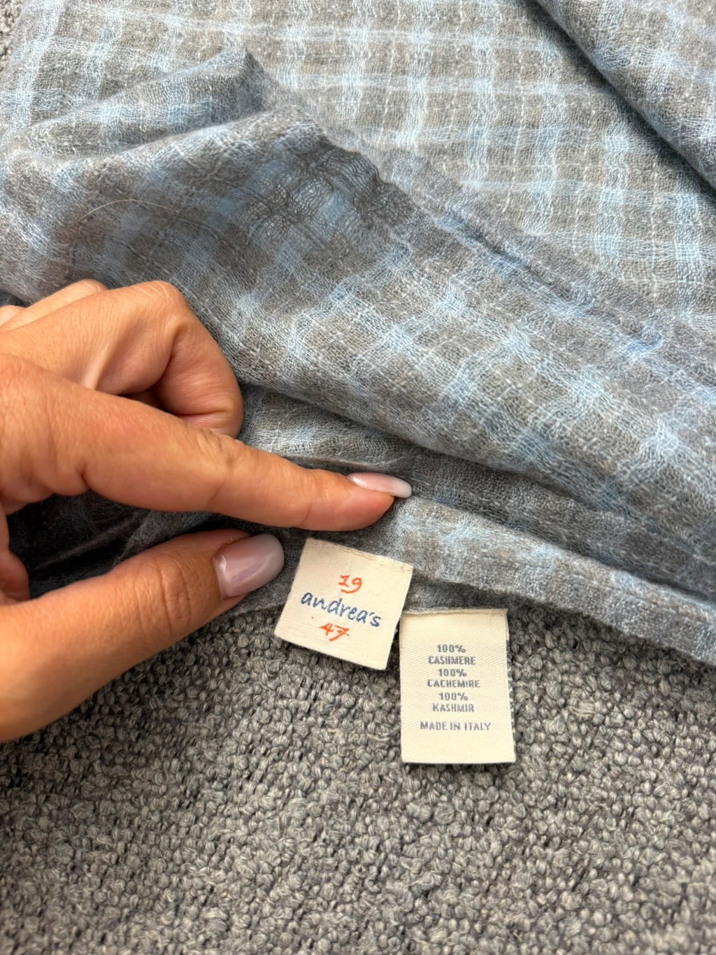 Andrea's grey blue cashmere shawl scarf - view 6
