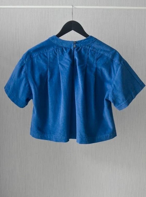 Three Graces London blue cotton velvet set wrap skirt top - view 5