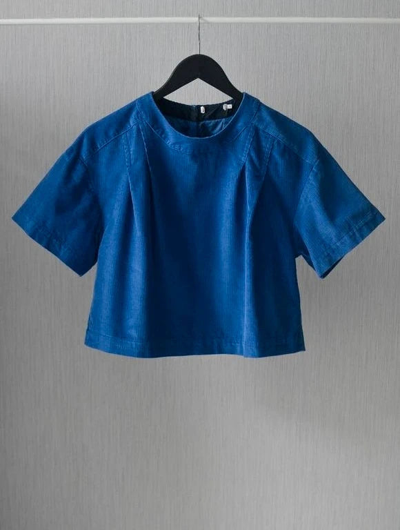 Three Graces London blue cotton velvet set wrap skirt top - view 6