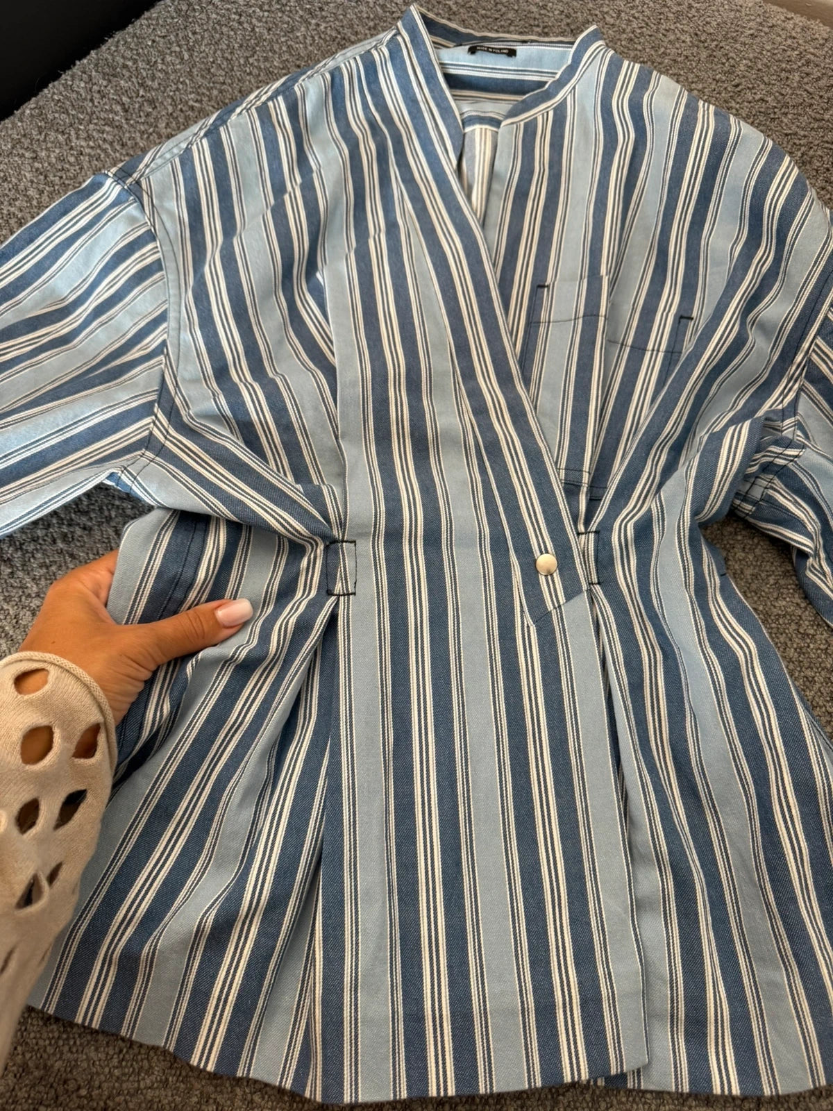 Isabel Marant white denim striped blouse - view 4