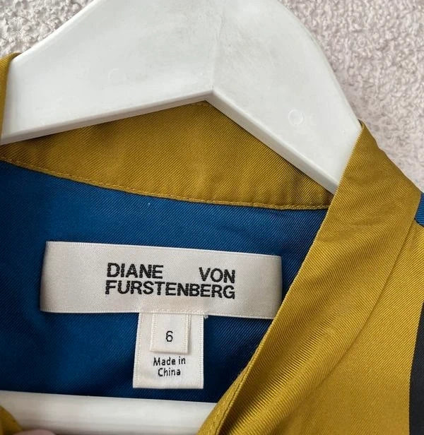 Diane von Furstenberg mustard blue silk shirt - view 8