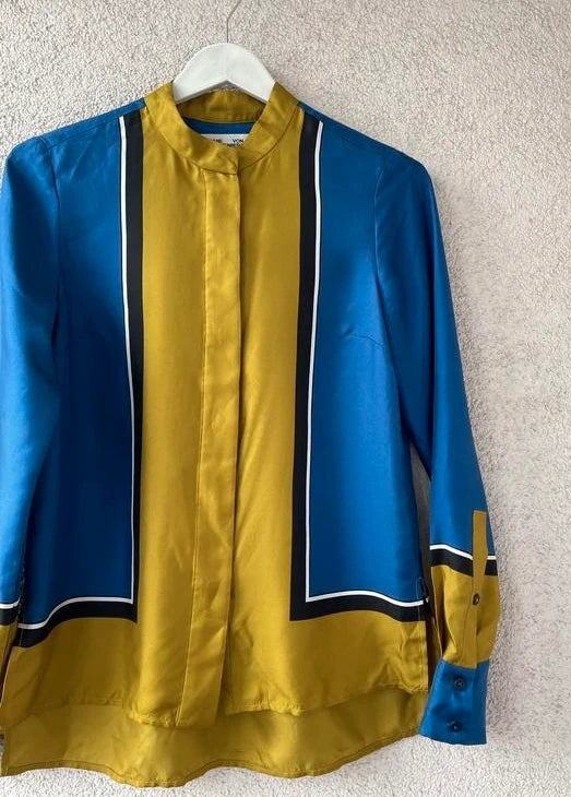 Diane von Furstenberg mustard blue silk shirt - view 4