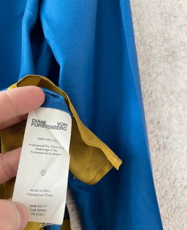 Diane von Furstenberg mustard blue silk shirt - view 9