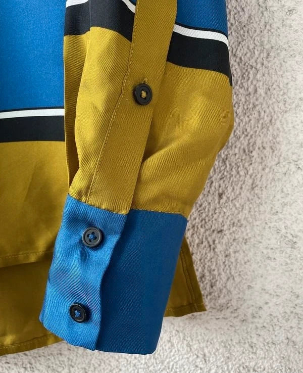 Diane von Furstenberg mustard blue silk shirt - view 5
