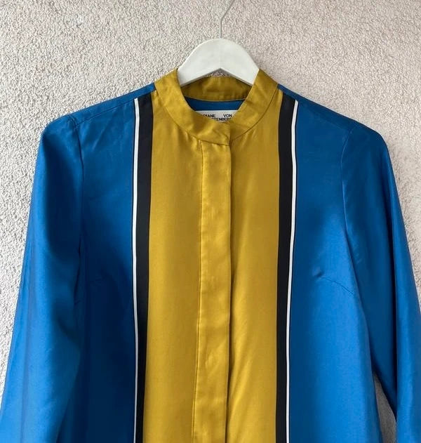Diane von Furstenberg mustard blue silk shirt - view 3