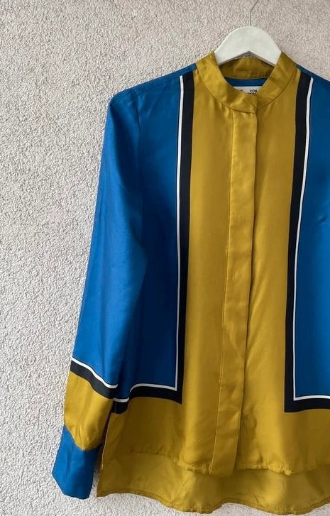 Diane von Furstenberg mustard blue silk shirt - view 2