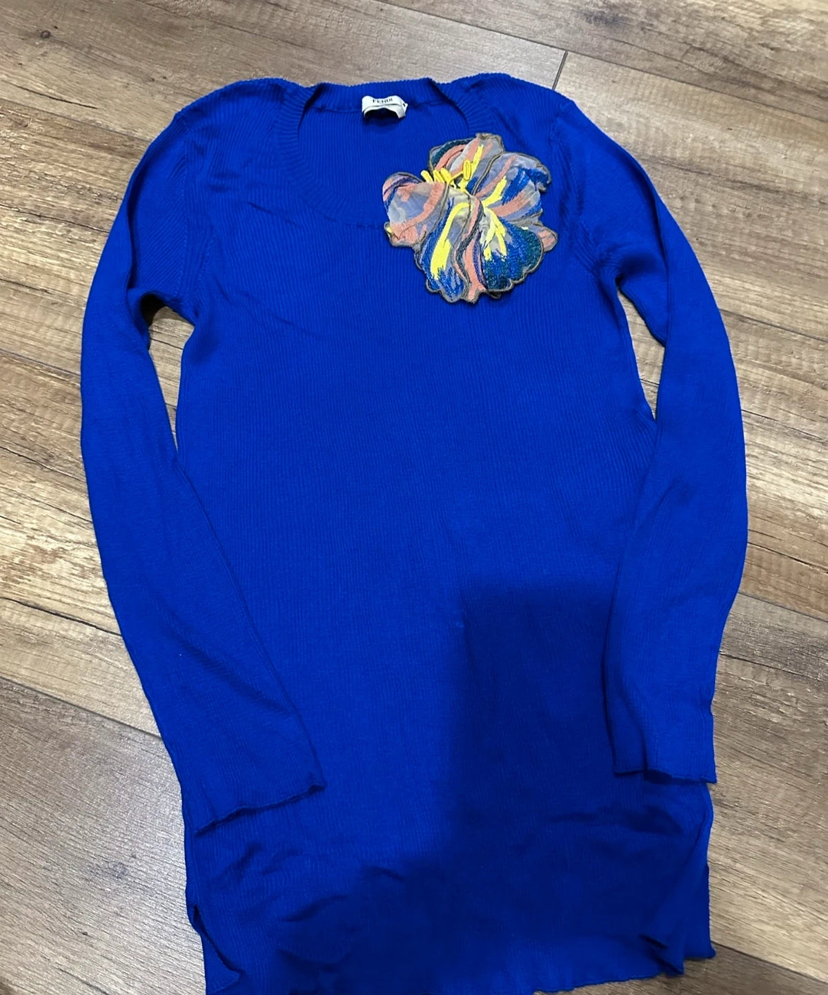 Fendi new electric blue silk longsleeve