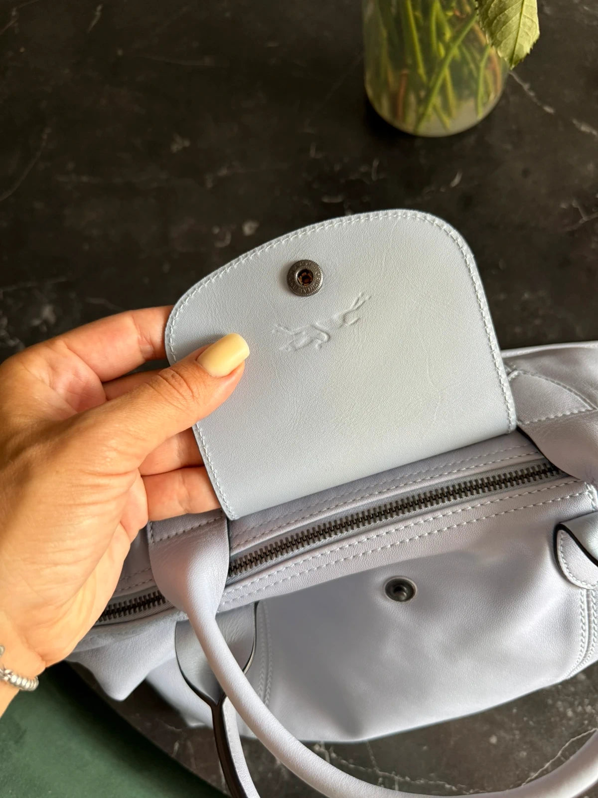 Longchamp le pliage blue leather small bag - view 8