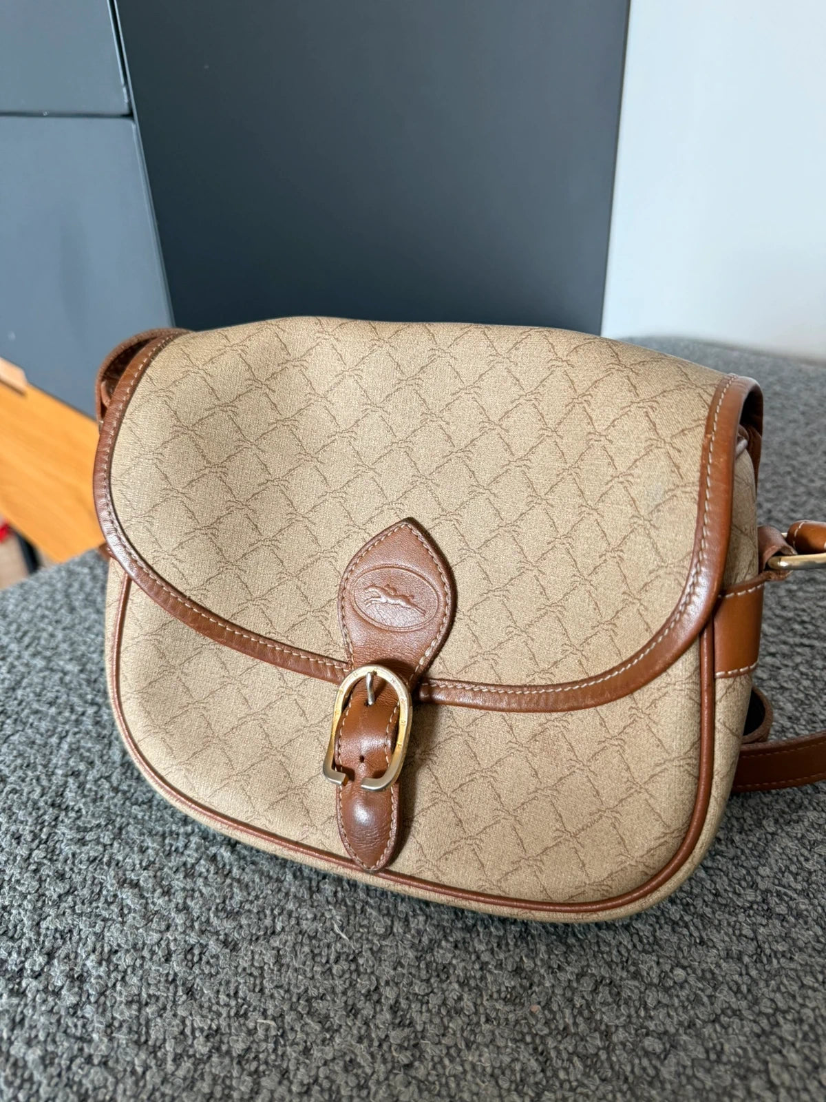 Longchamp vintage canvas leather crossbody bag