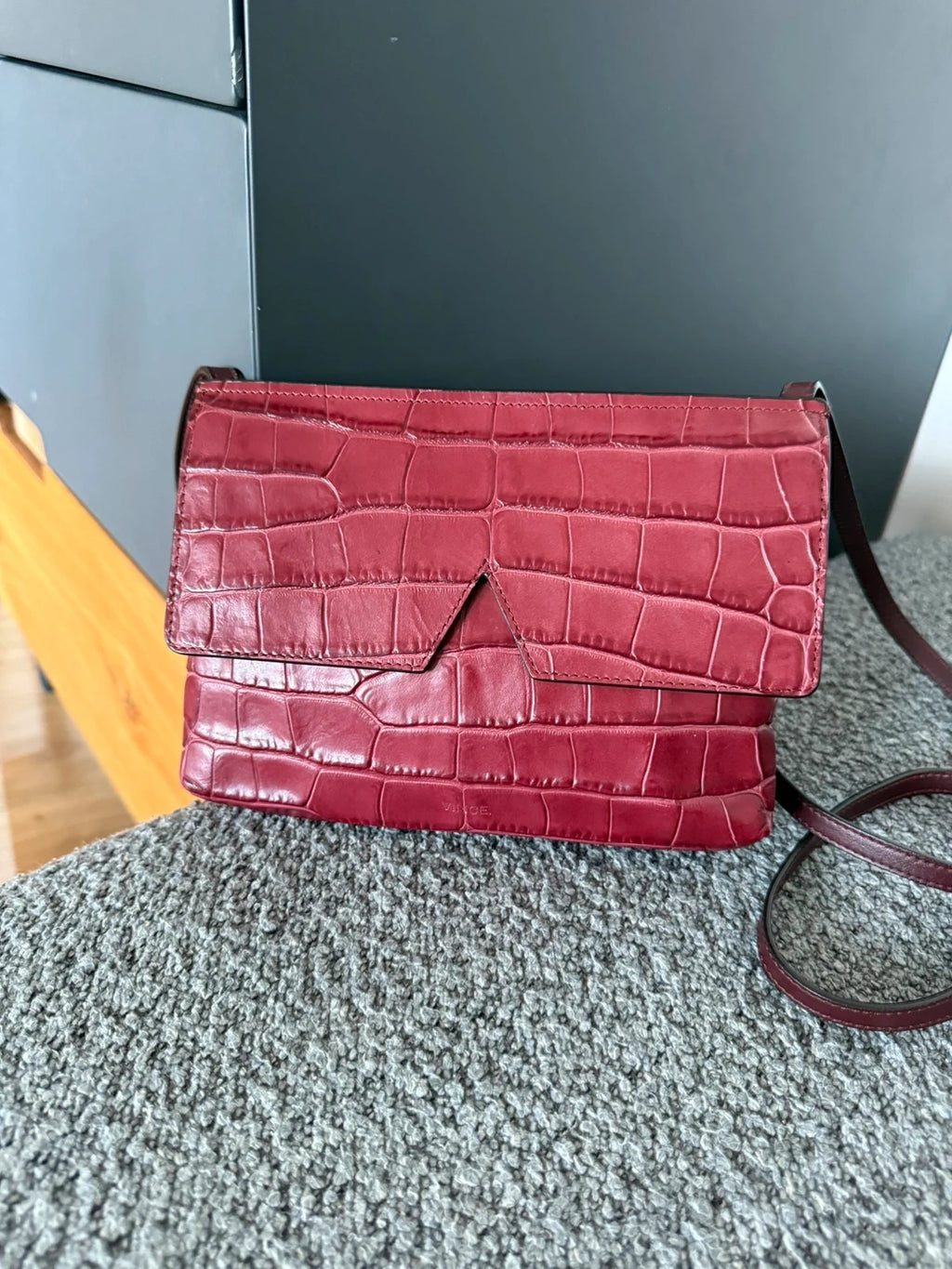 Vince burgundy croco leather crossbody bag