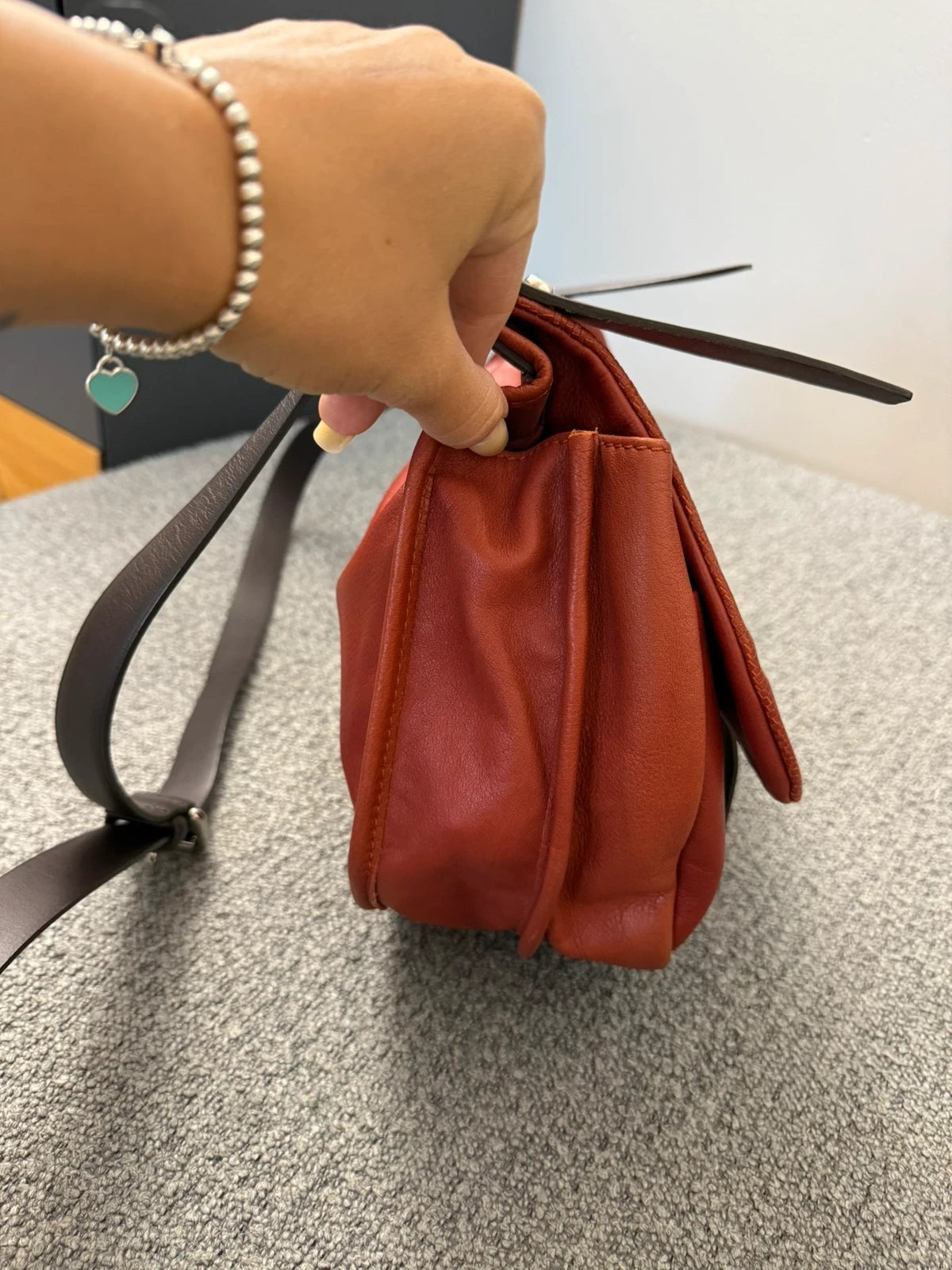 Longchamp balzane terracotta leather crossbody bag - view 8