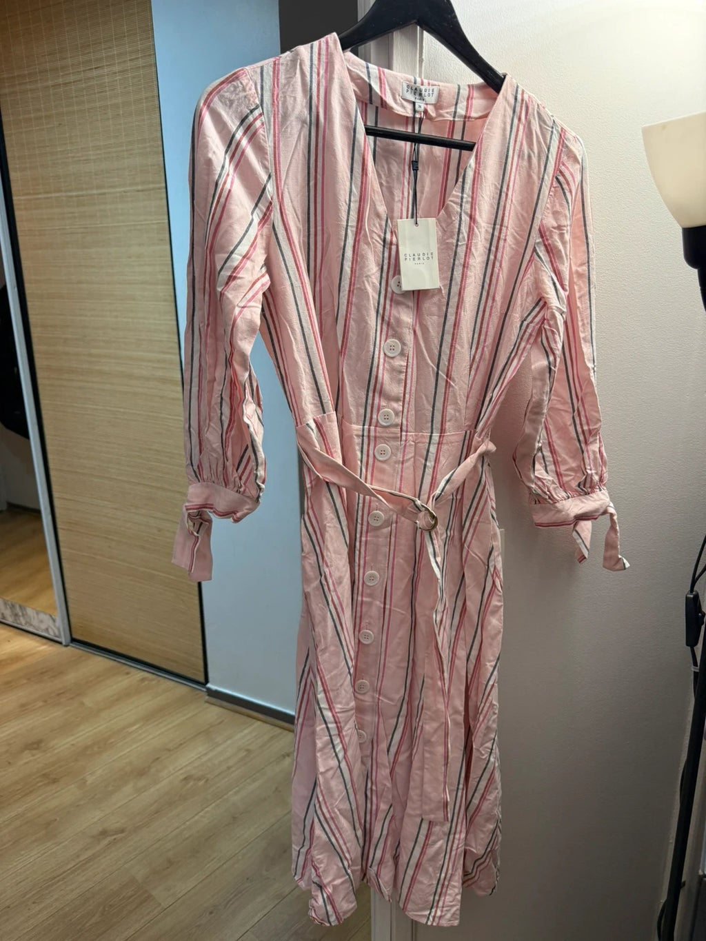 Claudie Pierlot new long pink striped viscose dress