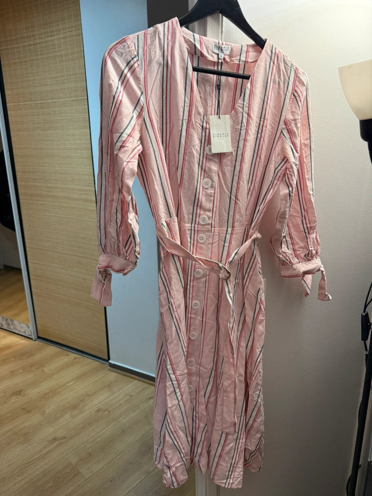 Claudie Pierlot new long pink striped viscose dress