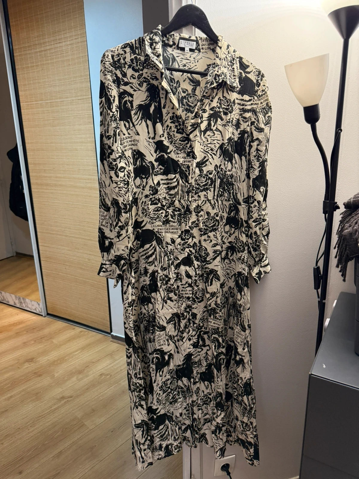 Claudie Pierlot silk long black and white dress