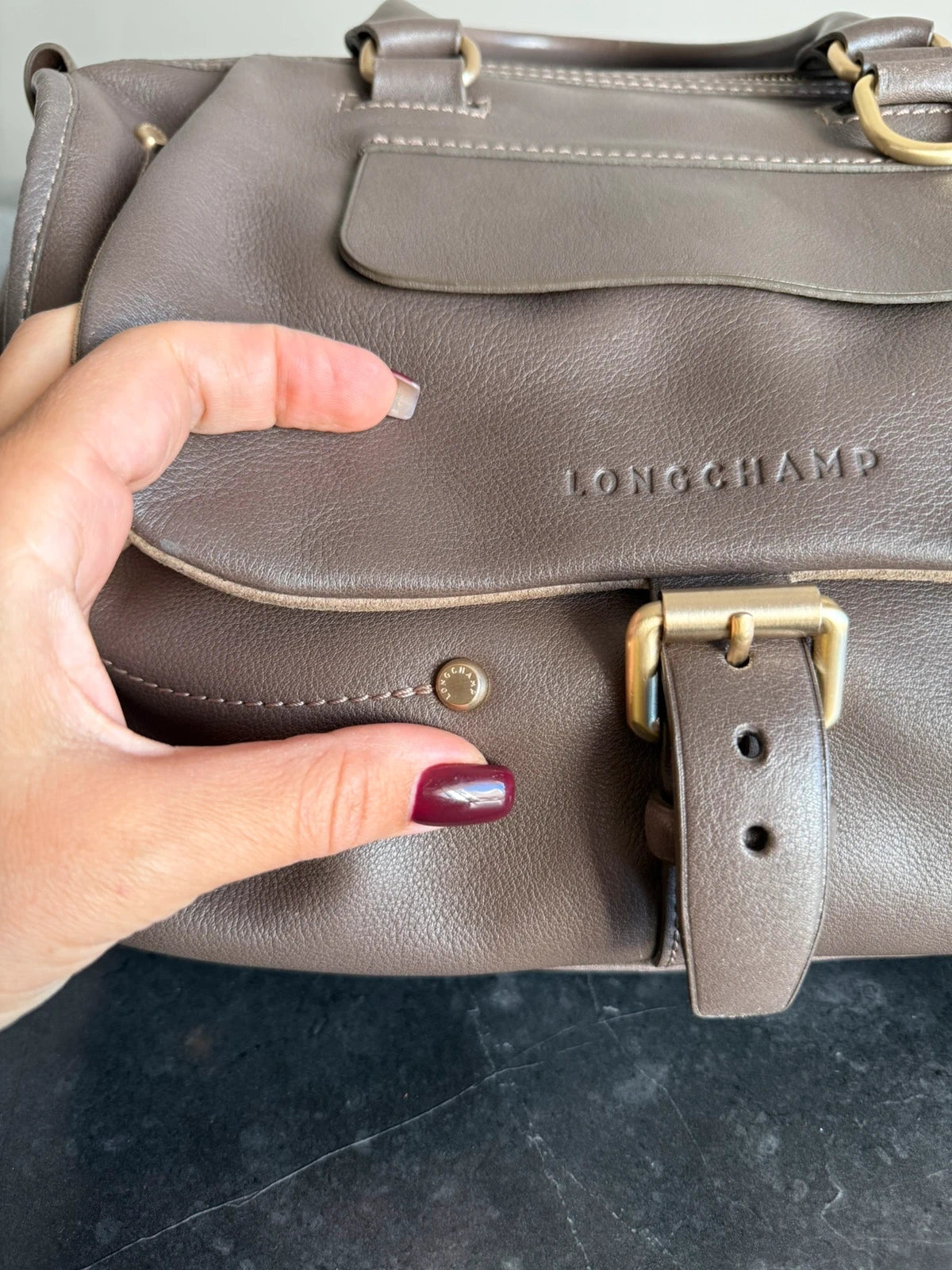 Longchamp balzane taupe leather handbag - view 4