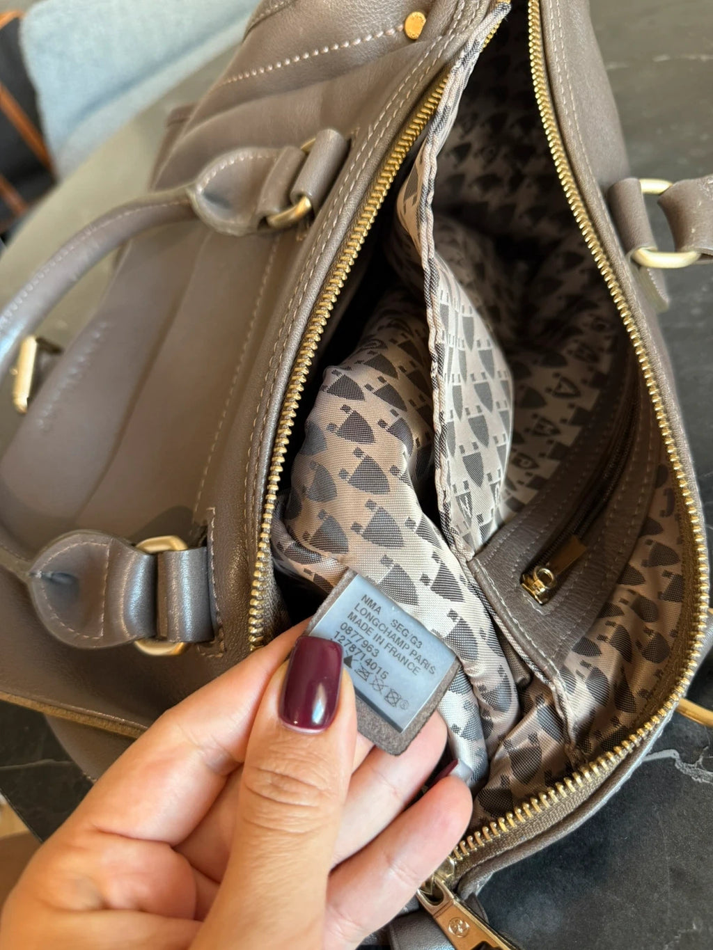 Longchamp balzane taupe leather handbag - view 14
