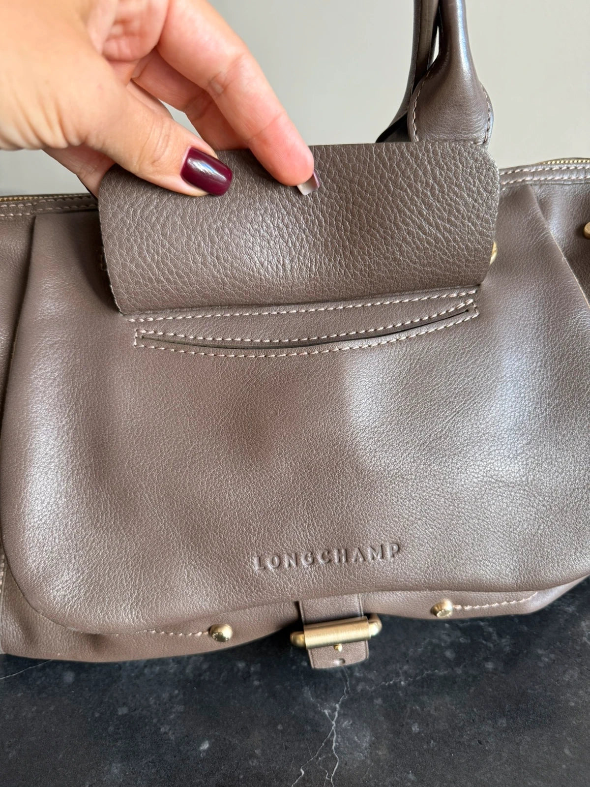 Longchamp balzane taupe leather handbag - view 2
