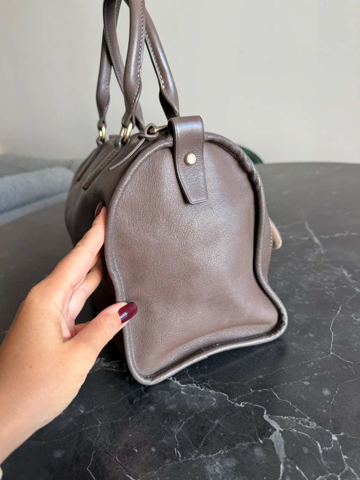 Longchamp balzane taupe leather handbag - view 5