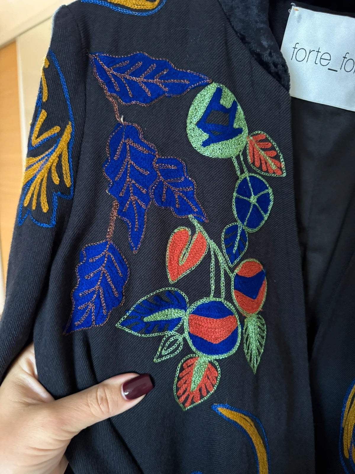 Forte Forte black embroidered cotton wool belted coat - view 7
