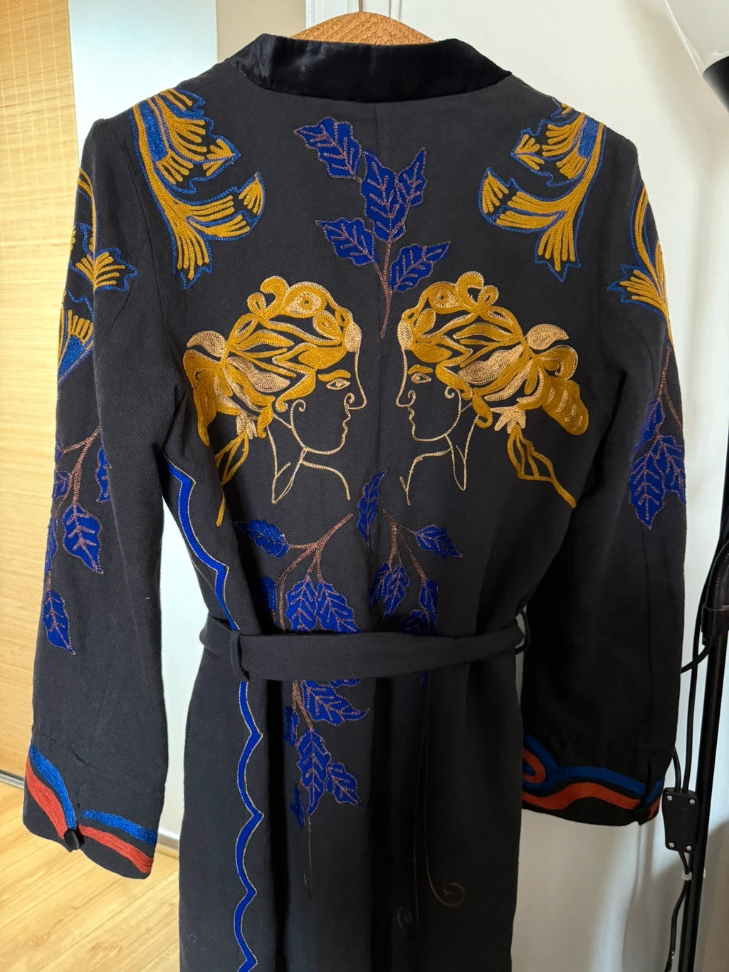 Forte Forte black embroidered cotton wool belted coat - view 14