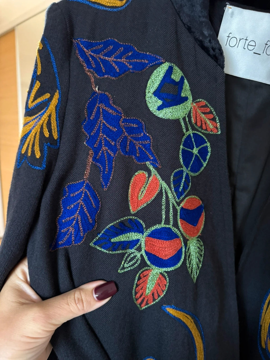 Forte Forte black embroidered cotton wool belted coat - view 8