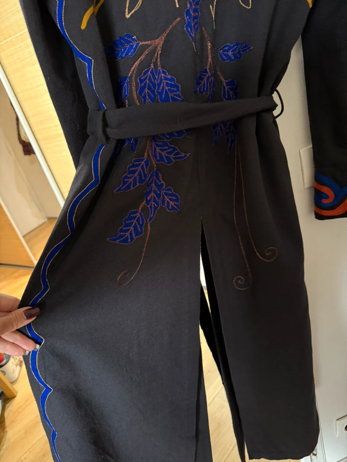 Forte Forte black embroidered cotton wool belted coat - view 17