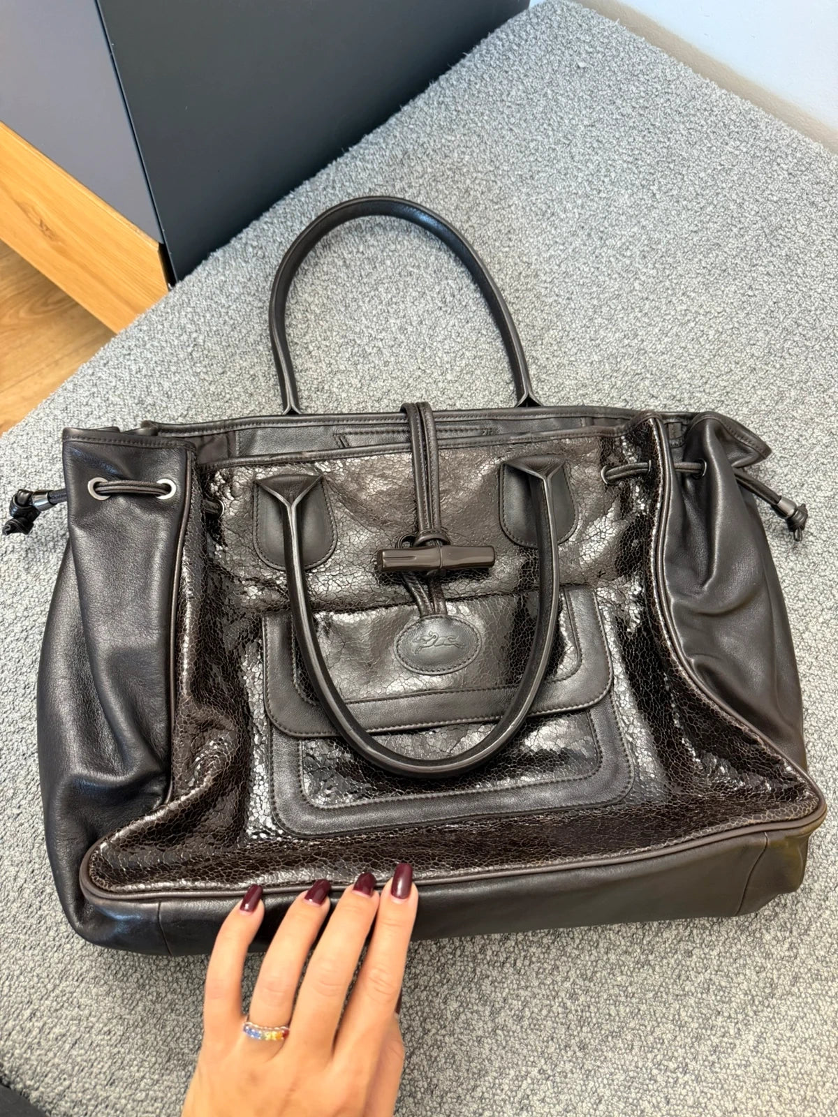 Longchamp roseau big chocolate brown leather bag - view 20
