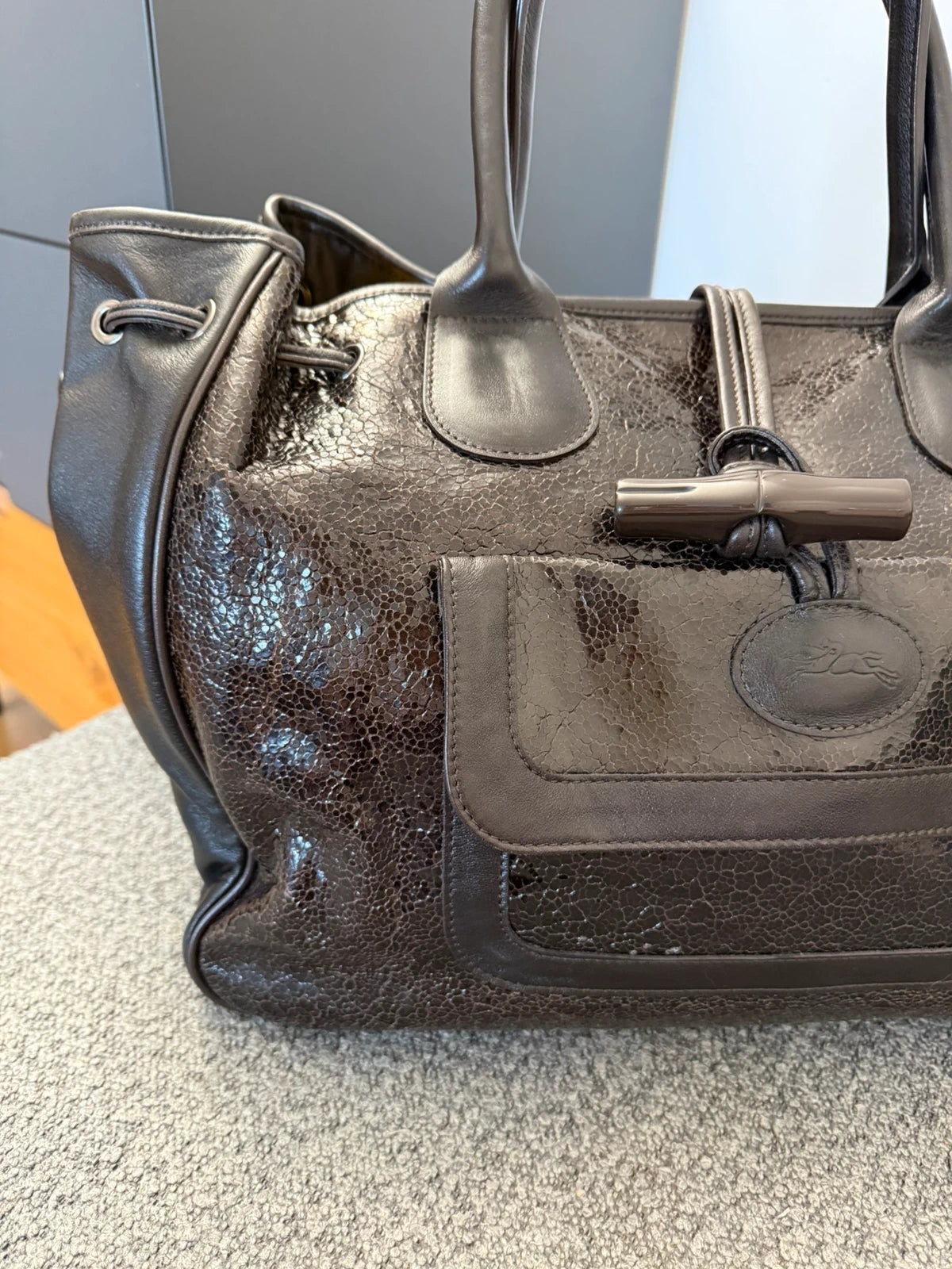 Longchamp roseau big chocolate brown leather bag - view 5