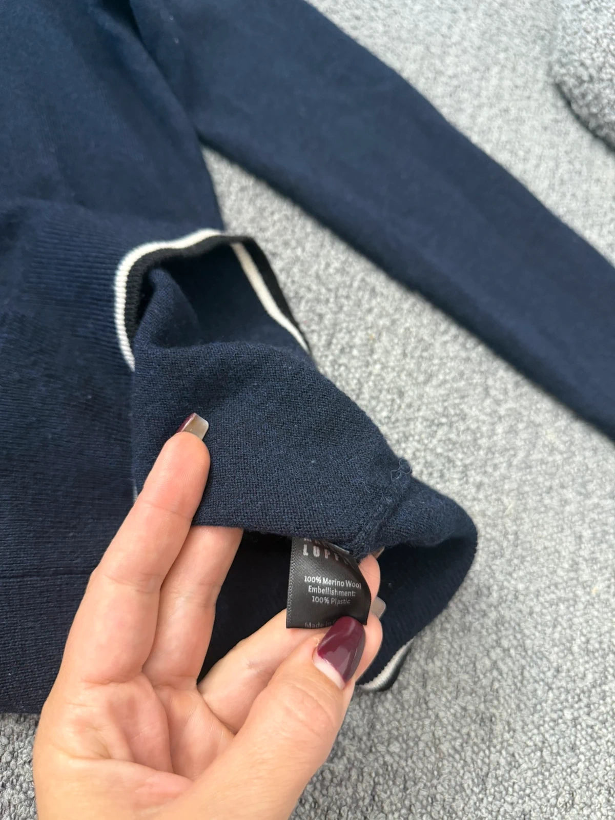 Markus Lupfer navy wool jumper with pearl embroidery - view 6